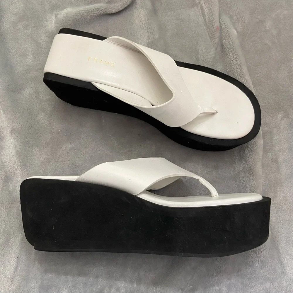 New! Frame Le Ocean chunky platform Wedge thong Sandals Size 37.5 white